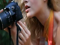 Blonde babe striptease in the park