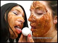 Disgusting homemade scat fetish movie featuring two fresh-faced tramps playing with poop