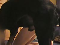 Skinny Australian teenage is having sex with her black dog