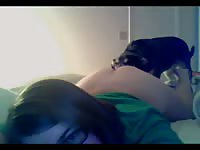 Daddys girl exposes her young cunt for bestiality sex during live streaming webcam show