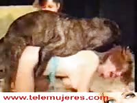 Classic homemade bestiality sex fetish video features big breasted wife screwed by large K9
