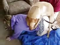 Well-trained never seen before married hoe loving her first beast sex experience with a K9