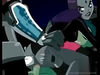 Bizarre animation hardcore sex movie features a purple cartoon whore sucking swollen cock