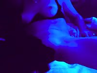 Dog licking her pussy while she touches herself