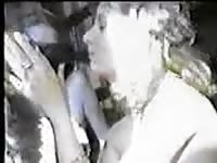 Cute blonde lets her dog sniff then lick her clean and makes out with him