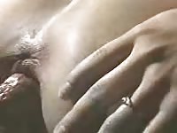 Dog fucks her tight asshole and pumps her full