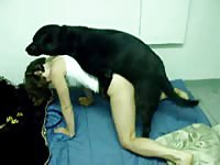 Skinny slut pumped hard by her dog and filled with K9 cum