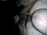 Fat ugly female enjoys having fun with her lovely pet