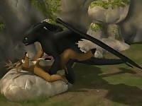 Black animated dragon fucking his furry deer friend