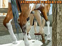 Animated girl takes horse's huge hard cock inside her pussy