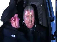 Dominating whore punishes her submissive partner by depriving him of air while he's bound