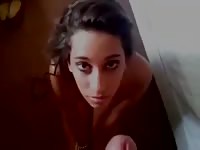 Super hot teen on her hands and knees and getting splattered with a huge facial