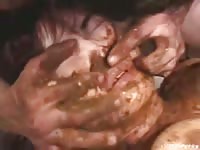 Scat hardcore fucking footage featuring a never seen before teenage tramp eating warm crap