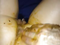 Tattooed bitch with huge tits starts shitting after cumming