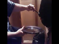 Gimp mask guy forced to eat his wife's cum in BDSM fetish