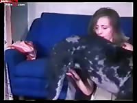 Busty white girl blowjob and ride cock dog