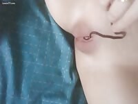 Young Asian Teen Girl playing with Worm