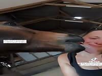 Teen Girl Kissing Horse with Tongue letting Horse lick her