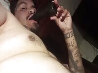 Masturbating and deepthroat a dildo